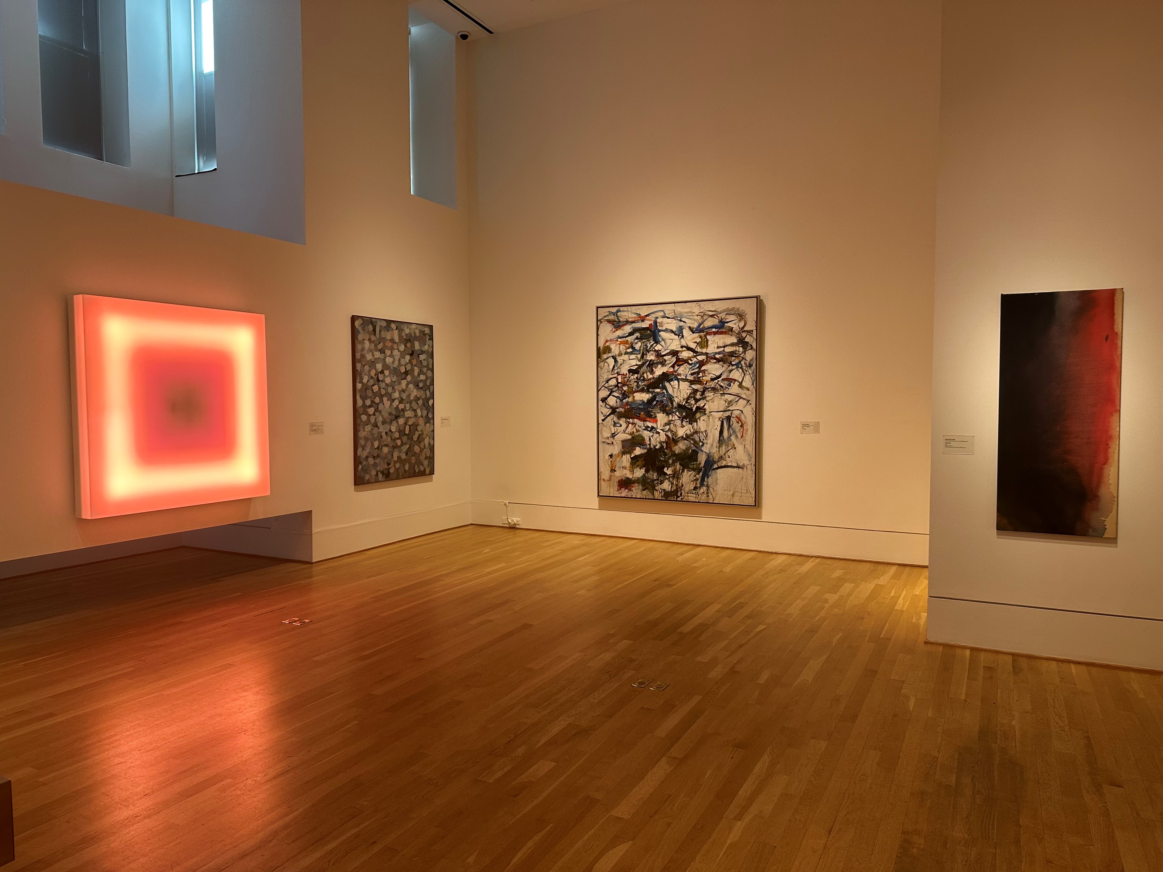 Installation view of artworks by Villareal, Tomlin, Mitchell, and Gilliam