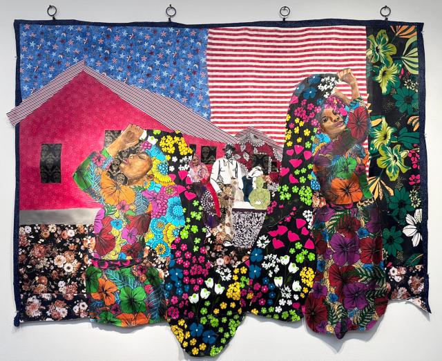 Colorful collage made of patterned fabric