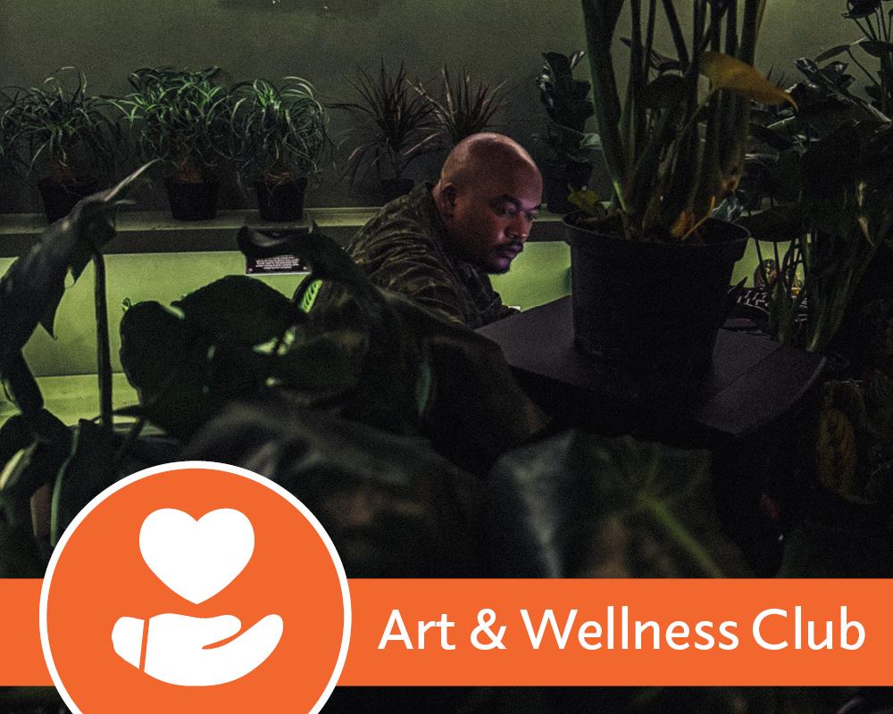 Imka among a lot of plants in a dark room, Art and Wellness Club promo