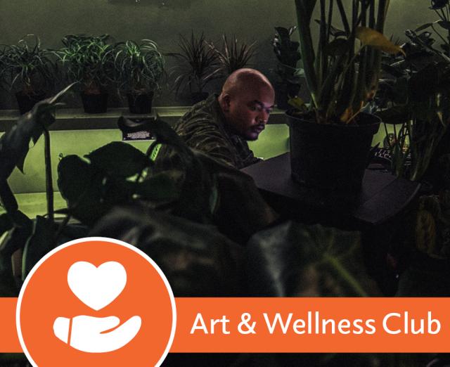 Imka among a lot of plants in a dark room, Art and Wellness Club promo
