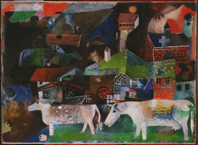 Village Street, Oil on canvas
